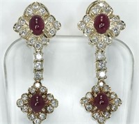 $ 9600 3 Ct Ruby 1.55 Ct Diamond Earrings 18 Kt