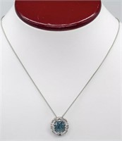 $ 3600 GALATEA 7.35 Ct Blue Topaz Diamond Necklace