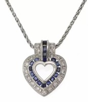 .70 Ct Platinum Diamond Sapphire Heart Pendant