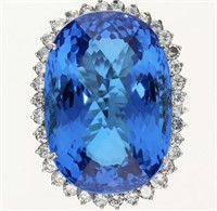 $ 17,460 81.35 Ct Diamond Blue Topaz Halo Ring