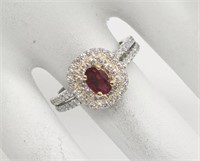 $ 7400 2.08 Ct Burma Ruby Diamond Halo Ring 18 Kt