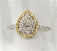 $ 7000 1.50 Ct Diamond Pear Cut Halo Ring 18 Kt