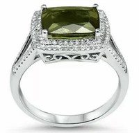 3.25 Ct Green Tourmaline Diamond Ring 14 Kt
