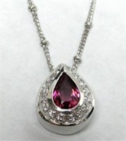 1.26 Ct Tourmaline Diamond Pendant Necklace 18 Kt