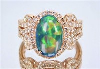 $ 9200 5.23 Ct Black Fire Opal Diamond Ring 14 Kt