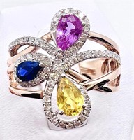 18k Yellow Gold Sapphire and Diamond Ring