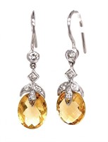 18k Gold 7.00 cts Citrine & Diamond Earrings