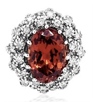 $15,800  5.34 cts Malaya Garnet Diamond 14k Ring