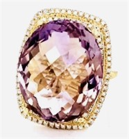 GIA Certified 25.50cts Amethyst & Diamond 14k Ring