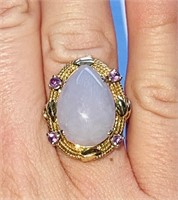 14k Gold 4.22 cts Lavender Jadeite & Amethyst Ring