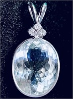 Cert. 8.05 cts Aquamarine & Diamond 14k Pendant