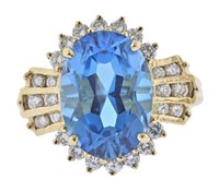 14k Gold 9.58 cts Blue Topaz & Diamond Ring