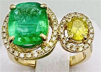 3.32 cts Emerald, Green Diamond & Diamond 14k