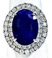 $9800  7.50 cts Blue Sapphire & Diamond 14k Ring