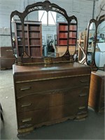 Vintage Wooden Dresser with Mirror Measures 46" x