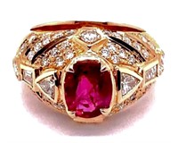 GIA Certified 3.04 cts Ruby & Diamond 14k Ring