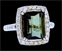 $5600  7.32 cts Green Tourmaline Diamond 14k Ring