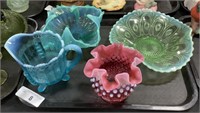 Beautiful Opalescent Bowls, Vase, Creamer.