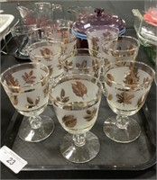8 Libby Golden Foliage Water Goblets.