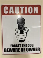 Tin Caution Gun Sign is 15 x 12 inches