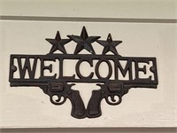 Texas Star & Pistol Metal 12x9 Welcome Sign