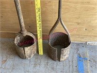 (2) Old metal post hole diggers (long handles)