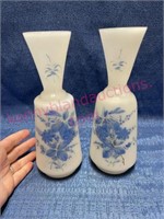 Hand painted white vases - 9in tall