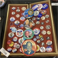 Political Badges On Display Boards.