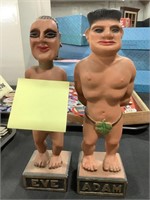 Humorous Adam & Eve Statues, 11 Inches High.
