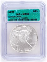 Coin 1986 Silver Eagle, ICG - MS69