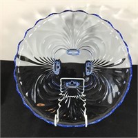 LIGHT BLUE DEPRESSION GLASS CAKE PLATE