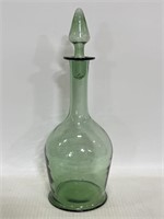 Tall green glass decanter bottle w/ stopper