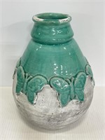 Clay planter with turquoise glazed butterflies