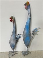 Handcrafted painted metal rooster statues