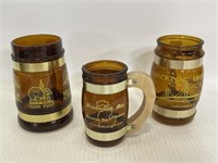 Vintage Michigan & Ohio amber beer mugs