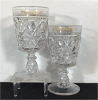 PAIR EAPG DIAMOND BLOCK W FANS GOBLETS