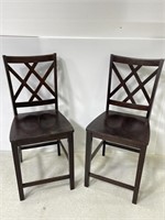 Pair of wooden bar height dining chairs
