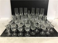 Lot of assorted clear and etched stemware