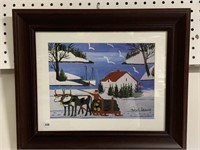 Framed Maud Lewis Print - Oxen Log Pull