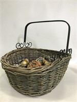Large wicker basket with metal handle w/ contents