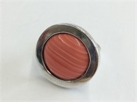 Ring Size 8 1/2 " Mexico 925 Silver With Coral