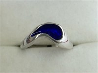 Ring Size 6 - 925 Silver With Blue Enamel