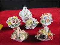 Lot of Porcelain Baskets w/ Flowers