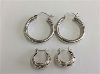 2 Pair Of Hoop Earrings - 925 Silver