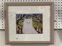 Framed Maud Lewis Print - White Cat