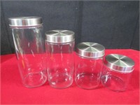 4 pc Cannister Set- Glass and Stainless Steel Lids