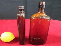 2Vintage Brown Bottles- Hadacol and Alcohol