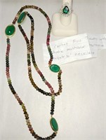 350 - MULTI-COLOR AGATE NECKLACE & RING SIZE 8