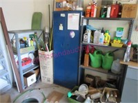 Big corner of garage items (cabinet-2 shelves-etc)