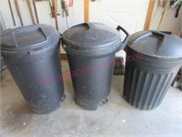 Lot of 3 black trash cans (garage)